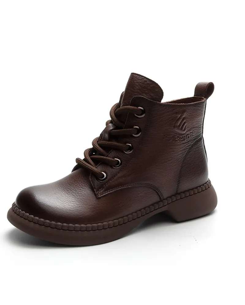 Stivali da donna in vera pelle nuovo stile autunno e inverno, tacco spesso, suola morbida, strato superiore lavato, morbida pell