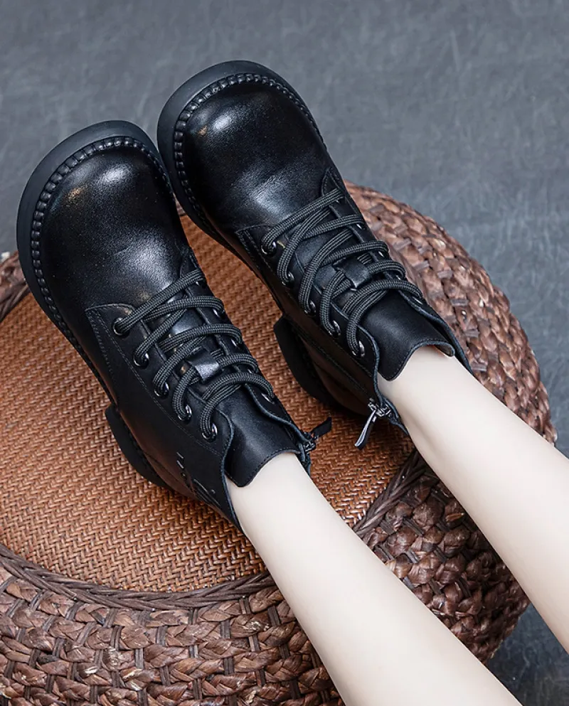 Stivali da donna in vera pelle nuovo stile autunno e inverno, tacco spesso, suola morbida, strato superiore lavato, morbida pell