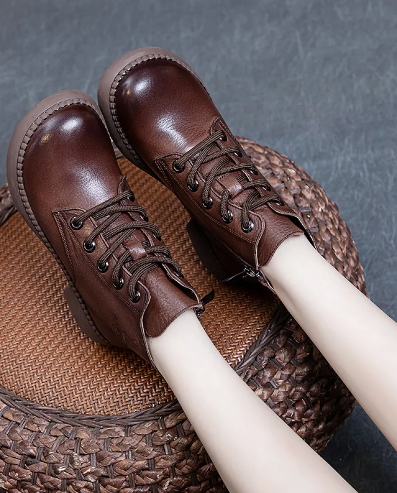 Stivali da donna in vera pelle nuovo stile autunno e inverno, tacco spesso, suola morbida, strato superiore lavato, morbida pell