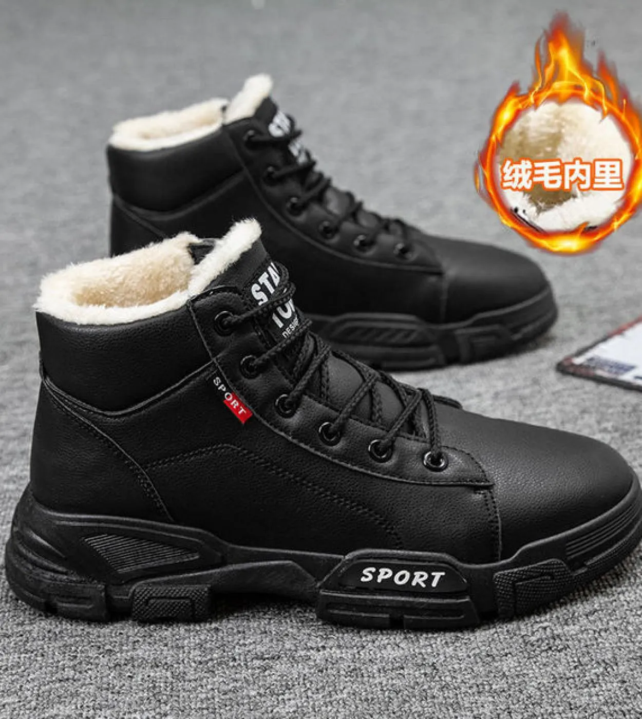 Stivali in pelle da uomo Pelliccia di lana Spessa suola composita Scarpe invernali calde Pelle bovina da uomo Designer Outdoor C