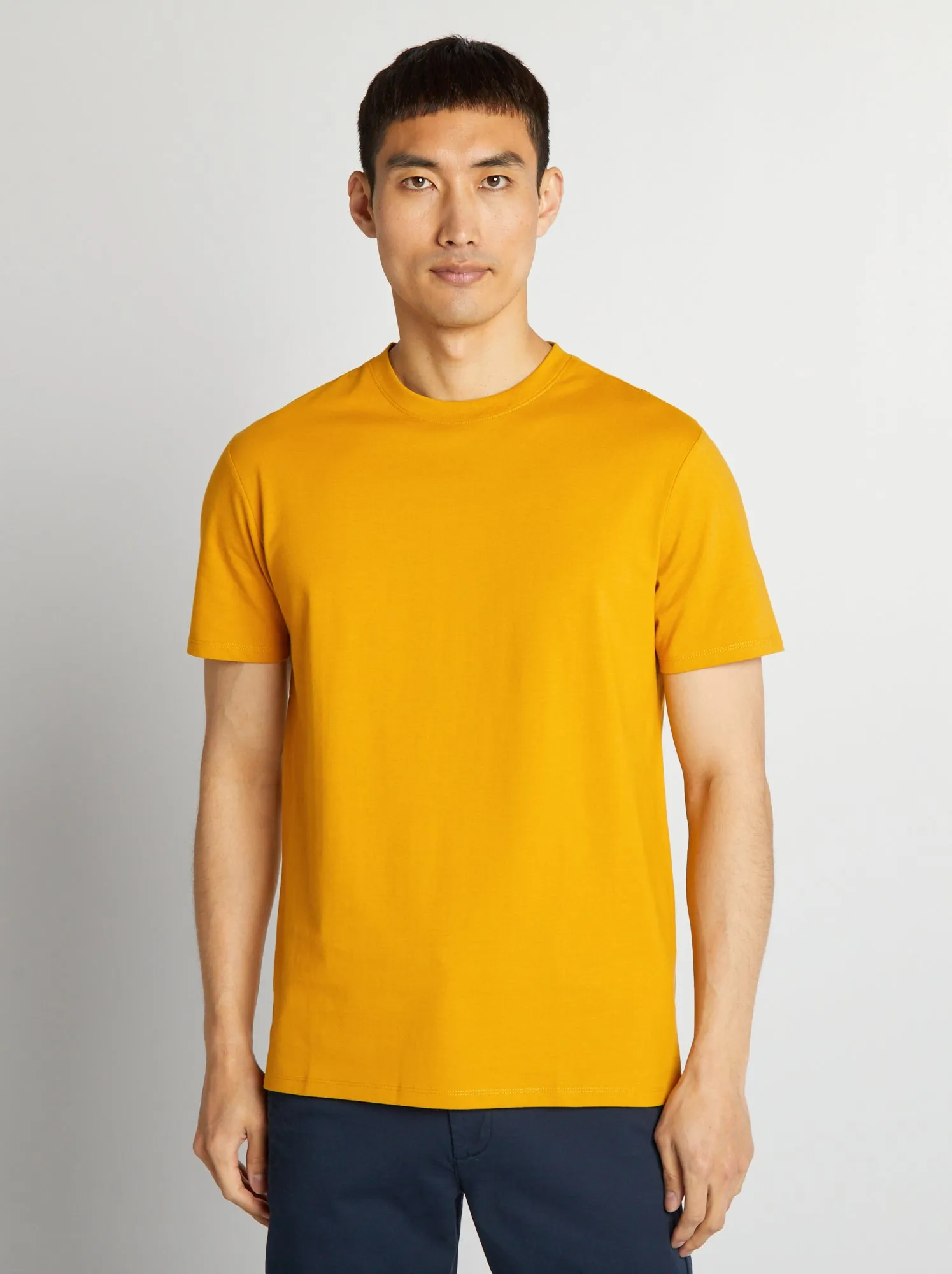 T-shirt scollo tondo in cotone - GIALLO