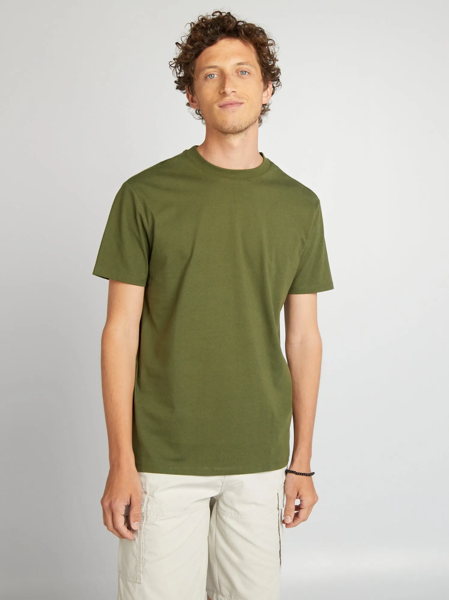 T-shirt scollo tondo in cotone - KAKI