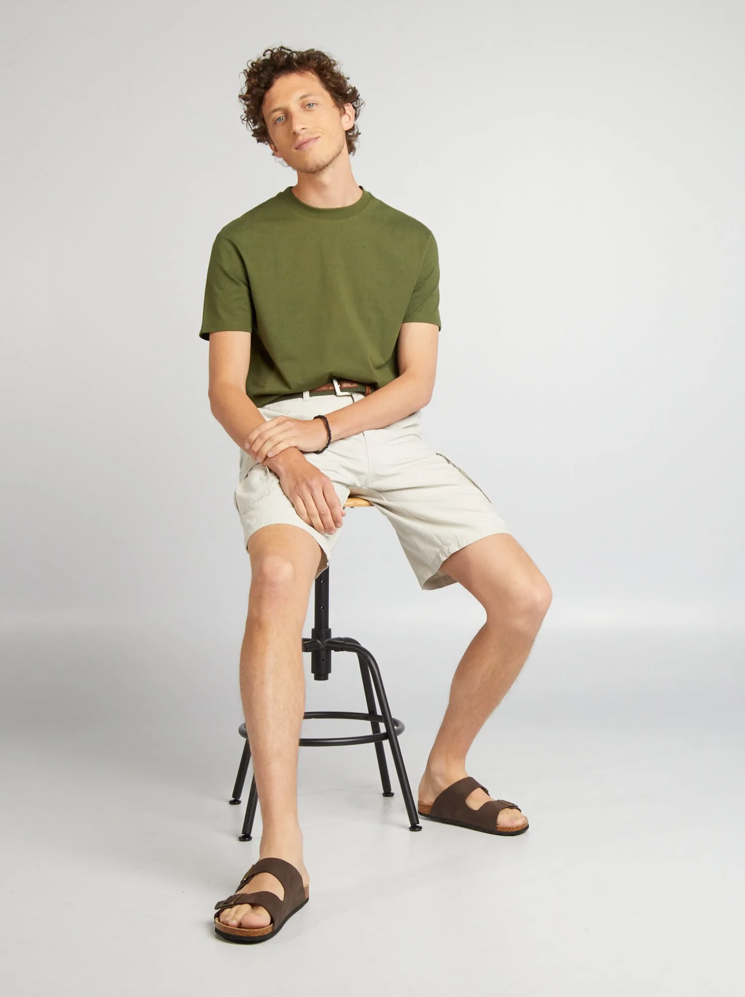 T-shirt scollo tondo in cotone - KAKI