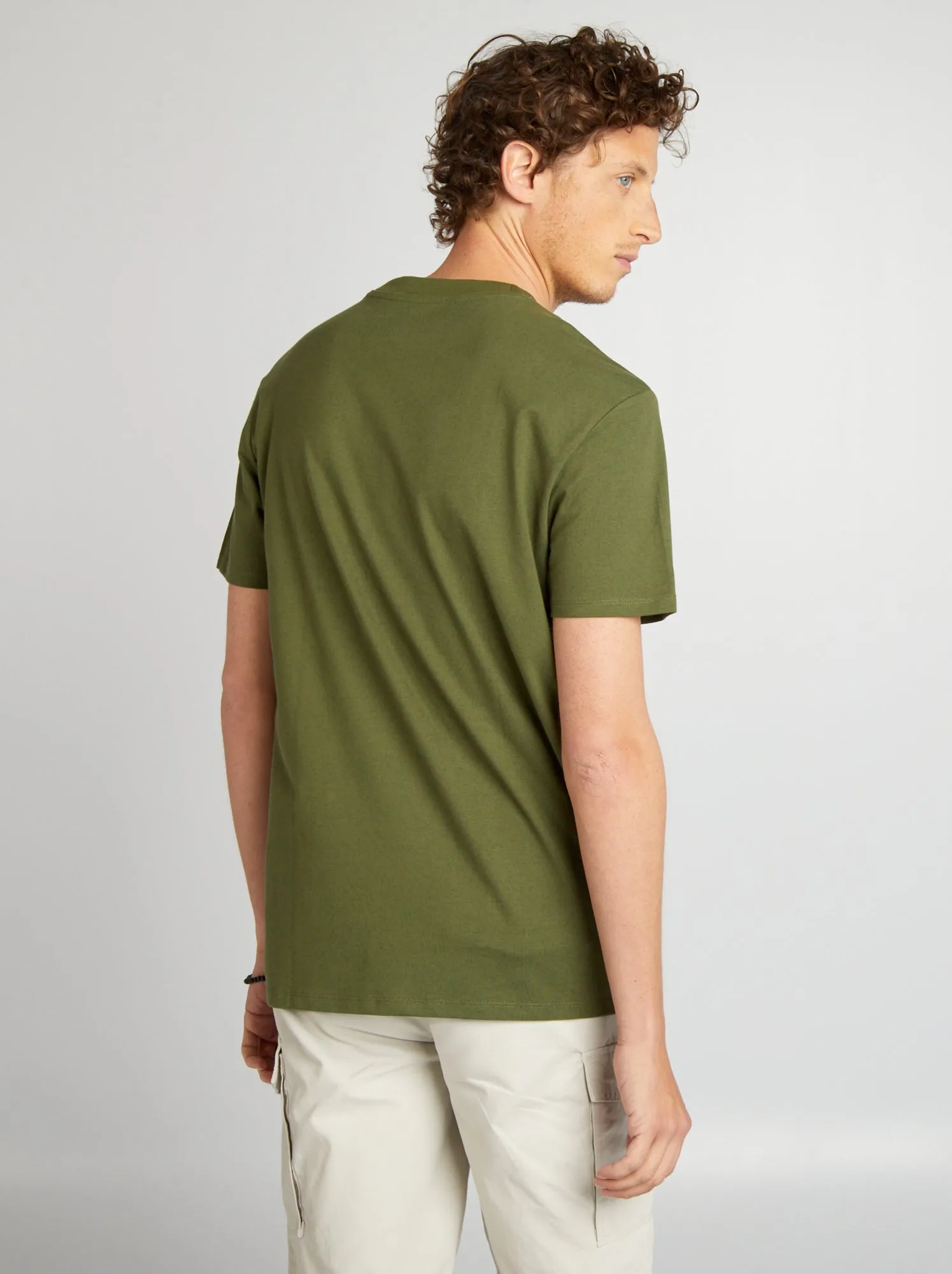 T-shirt scollo tondo in cotone - KAKI