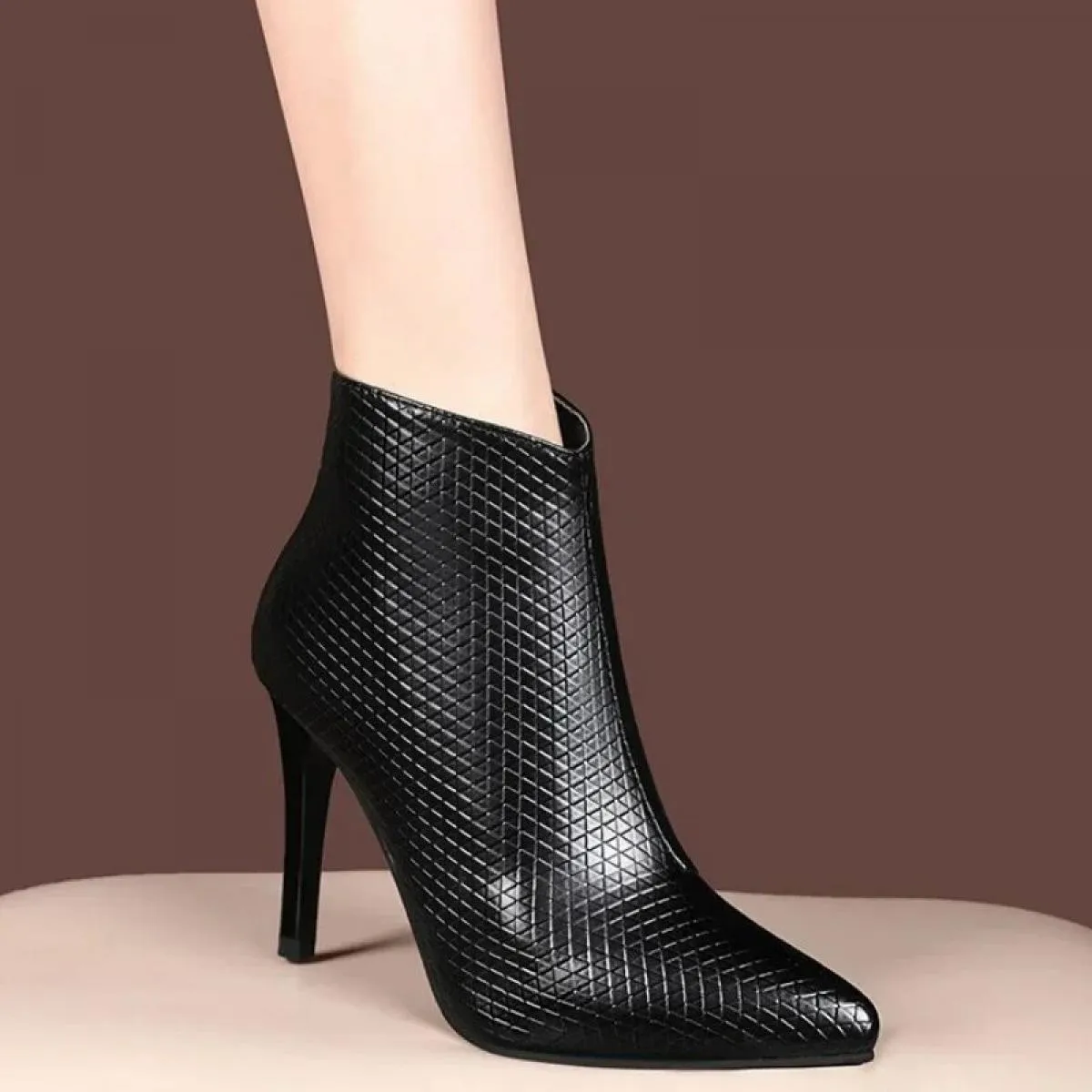 Tacchi alti in pelle Autunno Inverno Cerniera laterale Stivali da donna Décolleté Party Office Lady Scarpe Donna 2024