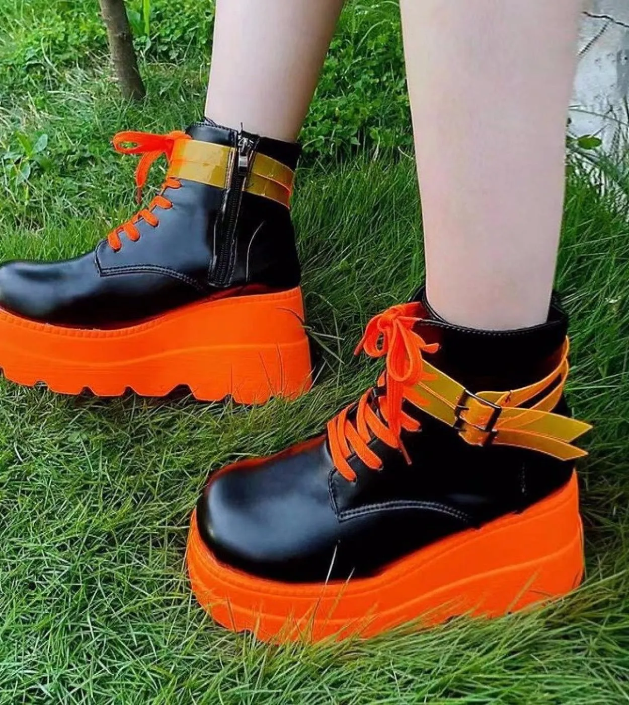 Tacchi alti Moda donna Gotico Taglia grande 43 Stivali con plateau alla caviglia con cerniera posteriore nera Street Cool Scarpe