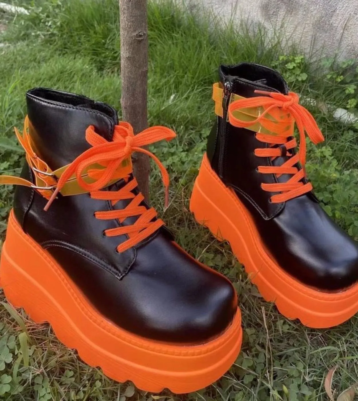 Tacchi alti Moda donna Gotico Taglia grande 43 Stivali con plateau alla caviglia con cerniera posteriore nera Street Cool Scarpe