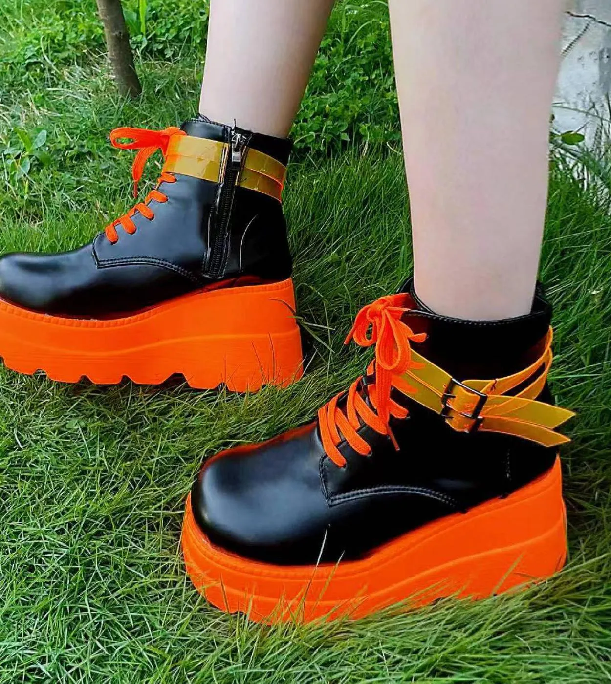 Tacchi alti Moda donna Gotico Taglia grande 43 Stivali con plateau alla caviglia con cerniera posteriore nera Street Cool Scarpe