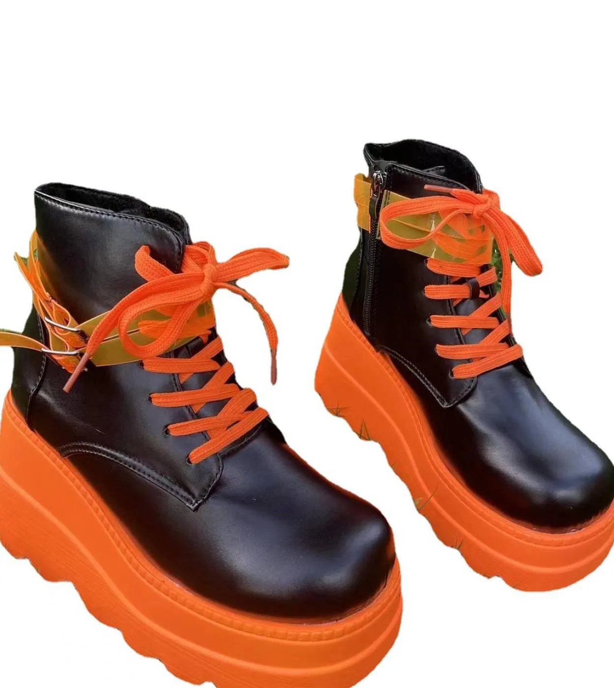 Tacchi alti Moda donna Gotico Taglia grande 43 Stivali con plateau alla caviglia con cerniera posteriore nera Street Cool Scarpe