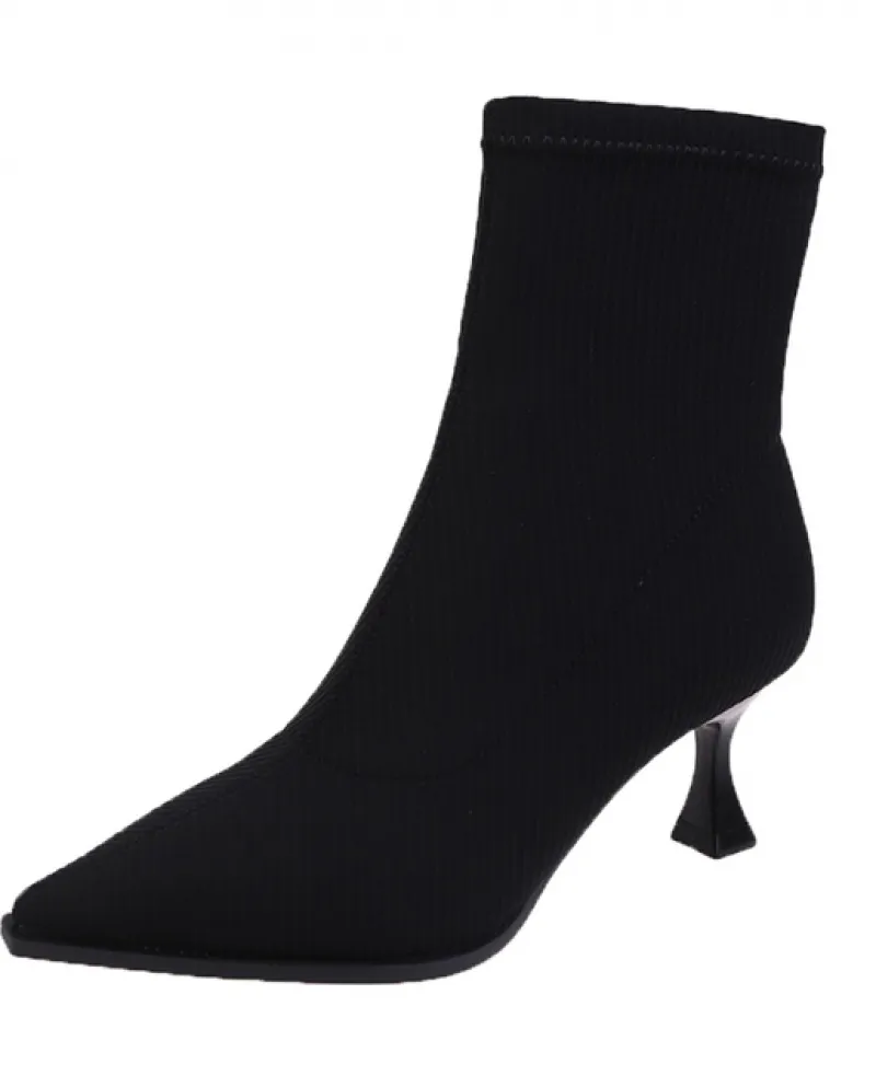 Tacchi alti Tessuto elasticizzato in cotone Calzino Stivali da donna Caviglia Moda Scarpe da lavoro a maglia Abito a punta Scarp