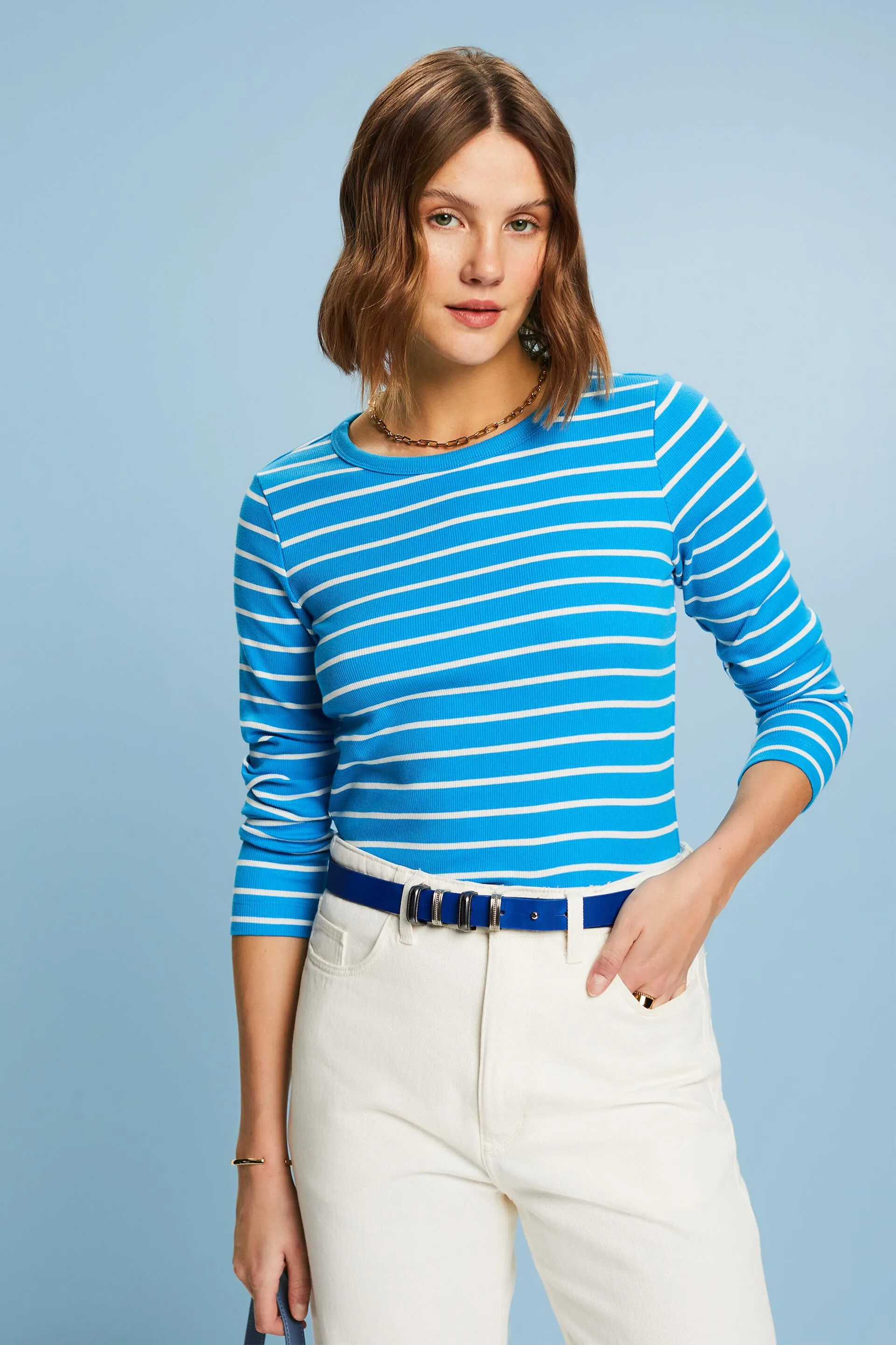 Top a righe in maglia a coste