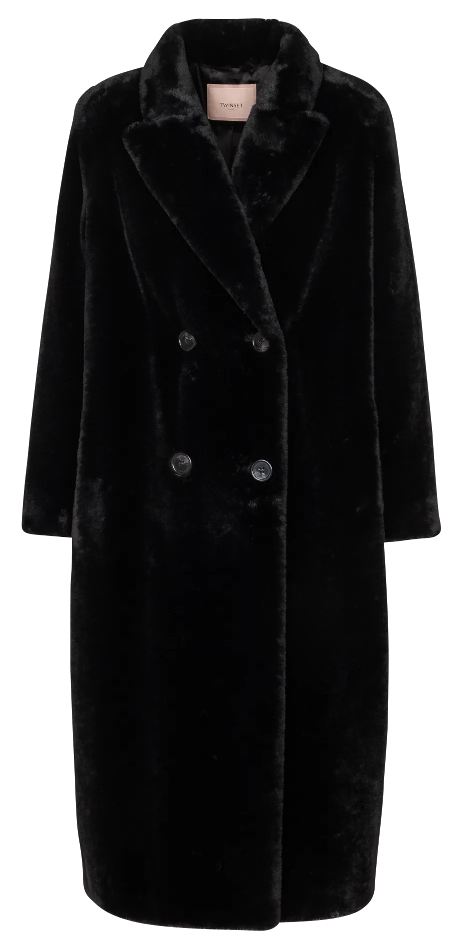  TWINSET   Cappotto lungo in pelliccia sintetica con revers | Nero