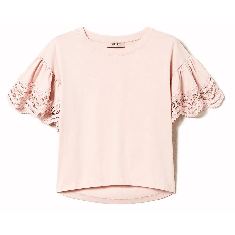 Twinset - T-Shirt con Maniche Ampie in Pizzo - Rosa - T-Shirt - Made in Italy - Luxury Exclusive Collection