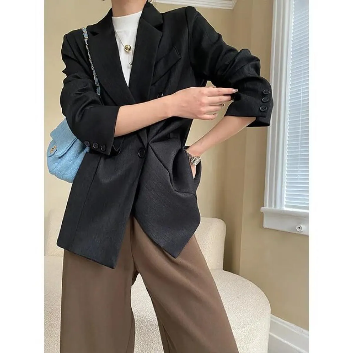 Xfpv Cappotto da caffè da donna a maniche lunghe di alta qualità da ufficio Cappotto da caffè di tendenza moda Abbigliamento da