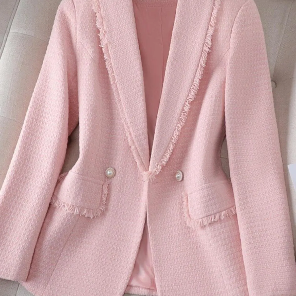 Xfpv Donna Casual Manica Lunga Nappe Ispessite Rosa Giacca di Lana Temperamento Cappotto Giacca Moda Nuova Marea Autunno 2023
