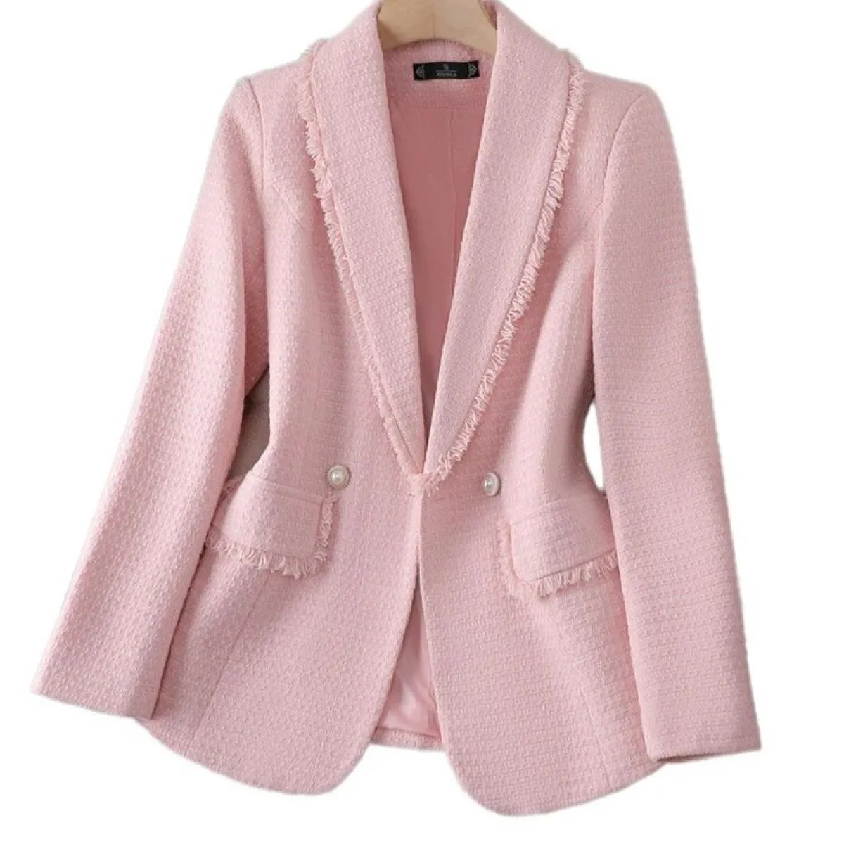 Xfpv Donna Casual Manica Lunga Nappe Ispessite Rosa Giacca di Lana Temperamento Cappotto Giacca Moda Nuova Marea Autunno 2023