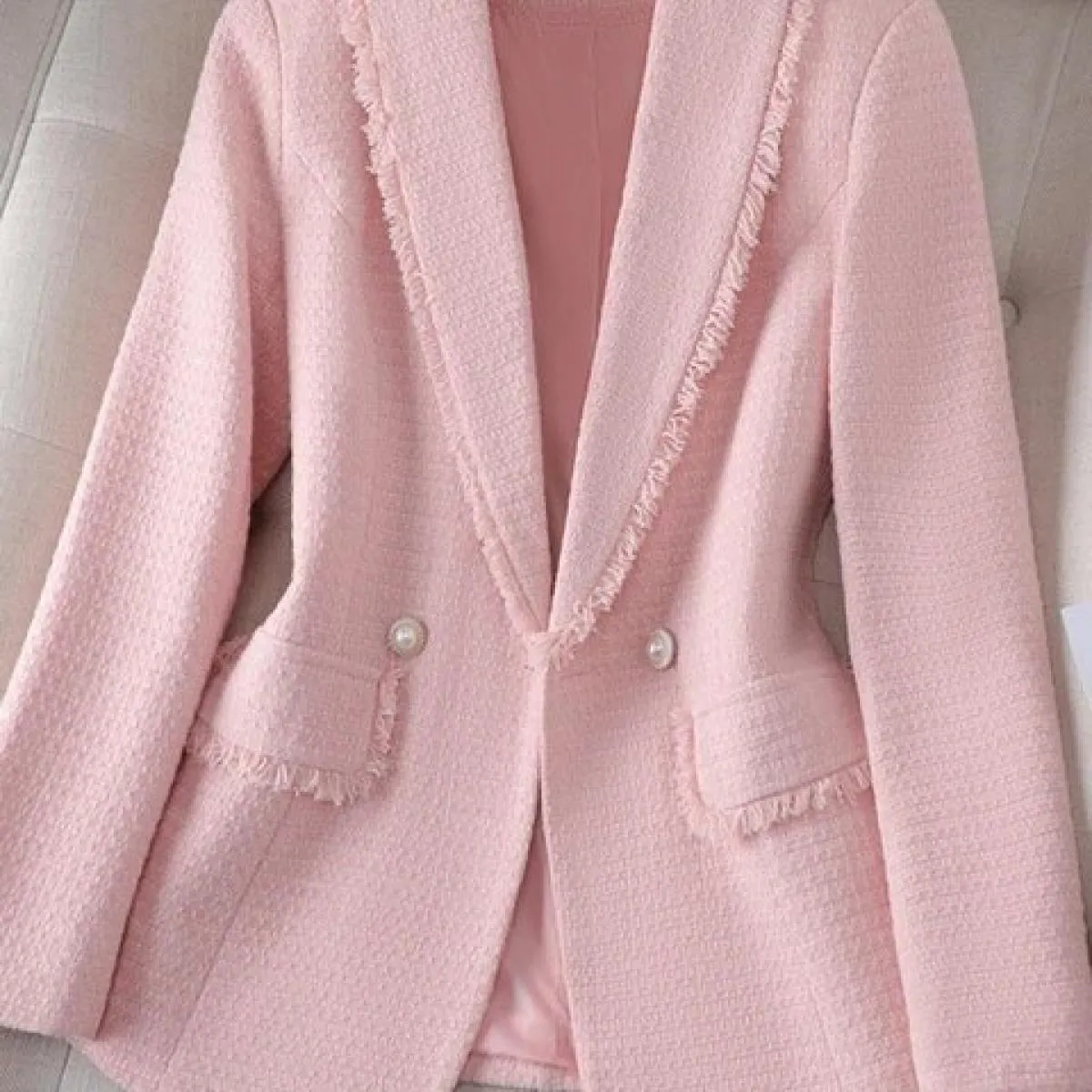 Xfpv Donna Casual Manica Lunga Nappe Ispessite Rosa Giacca di Lana Temperamento Cappotto Giacca Moda Nuova Marea Autunno 2023